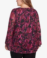 Ruby Rd. Plus Foiled Floral Mesh Top