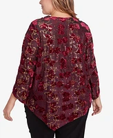 Ruby Rd. Plus Iridescent Sequin Velvet Floral Cowl Neck Top