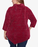 Ruby Rd. Plus Split Cowl Neck Chenille Jacquard Knit Top