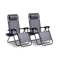 SereneLife Adjustable Zero Gravity Chair Set with Side Table, 2-Pack, Gray