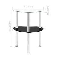 vidaXL 2-Tier Side Table Transparent & Black 15"x15"x19.7" Tempered Glass