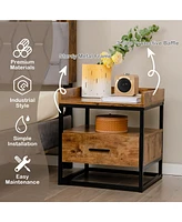 Gymax 2PCS Nightstand Side End Sofa Table w/ Metal Frame for Living Room Bedroom