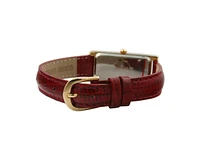 Peugeot Women's Rectangular Gold-Tone Case Watch Glossy Red Leather Strap