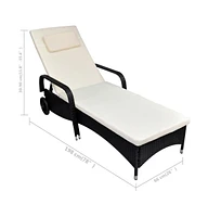 vidaXL Sun Lounger with Cushion & Wheels Poly Rattan Black