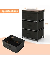 Gymax 2PCS Fabric Bedside Table 3 Drawers Nightstand Small Dresser Bedroom Living Room