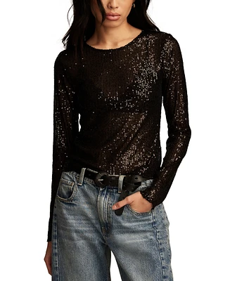 Lucky Brand Women's Sequin Long-Sleeve Layering Top