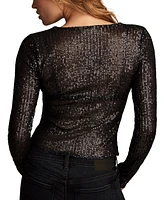 Lucky Brand Women's Sequin Long-Sleeve Layering Top