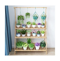 Unho Versatile 100cm 3 Tier Foldable Bamboo Flower Pot Plants Display Shelf Planter Organizer for Outdoor Indoor Use