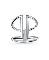 Bling Jewelry Modern Trendy Fashion Geometric Double Wide Vertical Bar Ring Sterling Silver Ring Adjustable