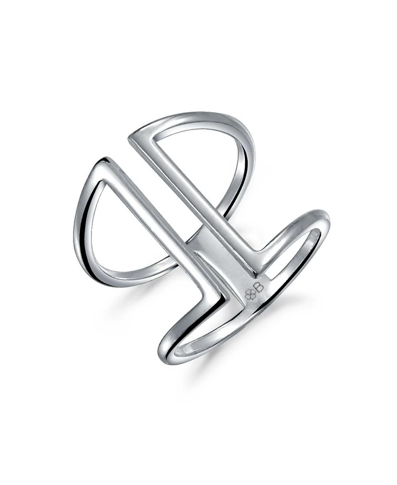 Bling Jewelry Modern Trendy Fashion Geometric Double Wide Vertical Bar Ring Sterling Silver Ring Adjustable