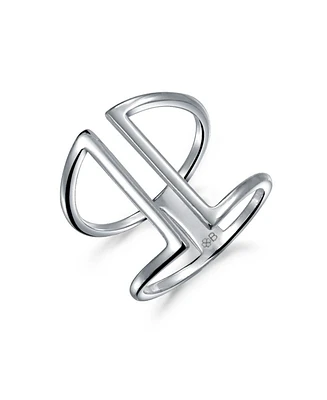 Bling Jewelry Modern Trendy Fashion Geometric Double Wide Vertical Bar Ring Sterling Silver Ring Adjustable