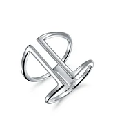 Bling Jewelry Modern Trendy Fashion Geometric Double Wide Vertical Bar Ring Sterling Silver Ring Adjustable