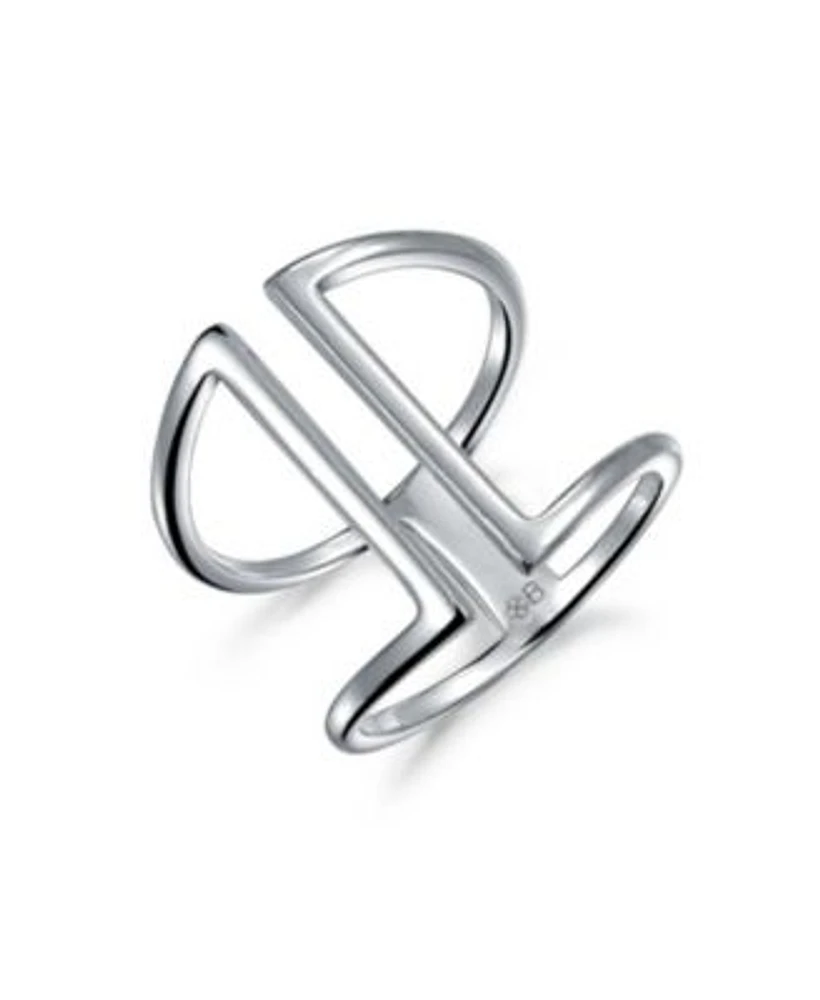Bling Jewelry Modern Trendy Fashion Geometric Double Wide Vertical Bar Ring Sterling Silver Ring For Women Adjustable