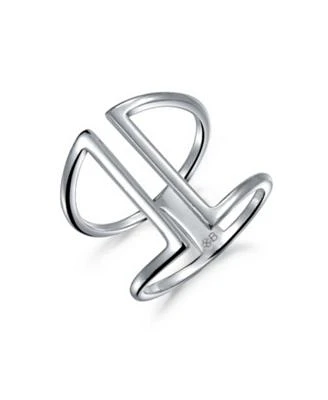 Bling Jewelry Modern Trendy Fashion Geometric Double Wide Vertical Bar Ring Sterling Silver Ring For Women Adjustable