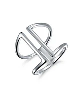 Bling Jewelry Modern Trendy Fashion Geometric Double Wide Vertical Bar Ring Sterling Silver Ring For Women Adjustable