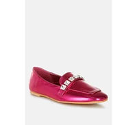 Rag & Co Celosia Metallic Diamante Strap Loafers