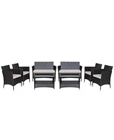 Costway 8PCS Patio Rattan Furniture Set Armrest Cushion Sofa Coffee Table with Shelf Garden