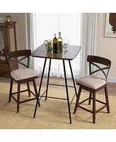 Costway Set of 2 Wooden Swivel Bar Stools Upholstered Counter Height Dining Chairs