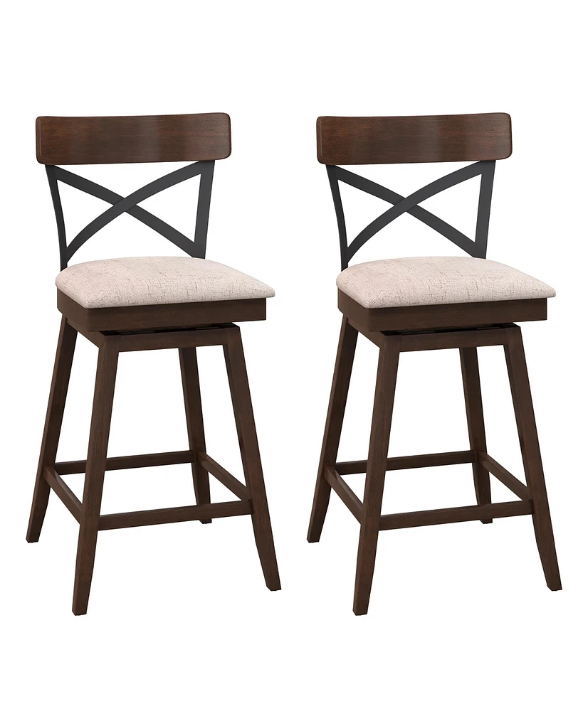 Costway Set of 2 Wooden Swivel Bar Stools Upholstered Counter Height Dining Chairs