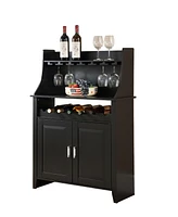 Kings Brand Furniture Wood Wine Rack Buffet & Storage Cabinet (Black)