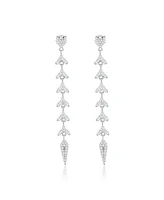 Suzy Levian Sterling Silver White Cubic Zirconia Baguette Pave Drop Dangle Earrings