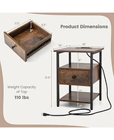 Gymax 2PCS Nightstand Bedside Sofa End Table w/ Charging Station Open Shelves & Drawer