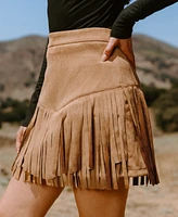 Cupshe Women's Faux Suede Fringe Hem Mini Skirt