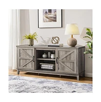 Yaheetech Farmhouse Tv Stand with 3-Layer Storage Shelf