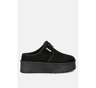 London Rag Mayfield Buckle Strap Fur Platform Classic Slip-On