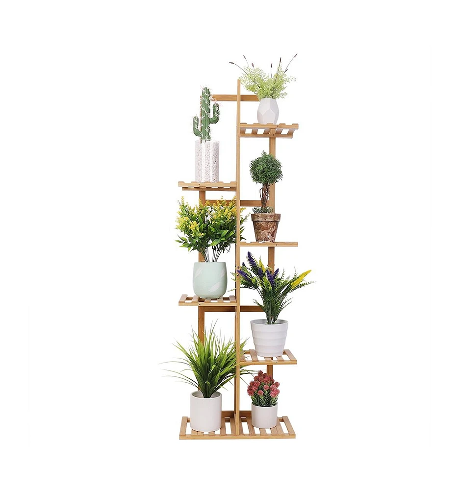 Unho Indoor Outdoor Bamboo Wood Plant Stand Corner Flower Display Rack Shelving Unit