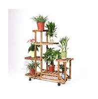 Unho 6 Tiers Wooden Plant Stand Home Garden Flower Pots Shelf for Indoor Outdoor