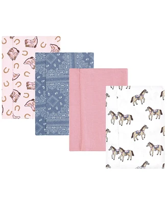 Hudson Baby Girls Cotton Flannel Burp Cloths -Pack, Cowgirl