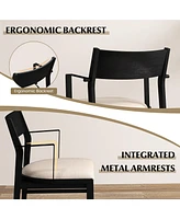 Gymax Dining Chair w/ Arms Set of 4 Modern Kitchen Chairs w/ Contoured Backrest Black & Beige