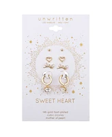 Unwritten Cubic Zirconia Heart and Bow Hoop Stud Earring Set