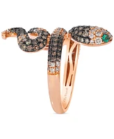 Le Vian Ombre Chocolate Ombre Diamond (2 ct. t.w.) & Costa Smeralda Emeralds (1/20 ct. t.w.) Snake Ring in 14k Rose Gold