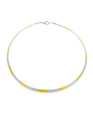 Bling Jewelry Omega Cubetto Chain Snake Flat Choker Necklace Two Tone Gold Plate Stainless Steel