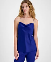 Bar Iii Women's Satin Rhinestone-Strap Draped Camisole, Exclusively at Macy's