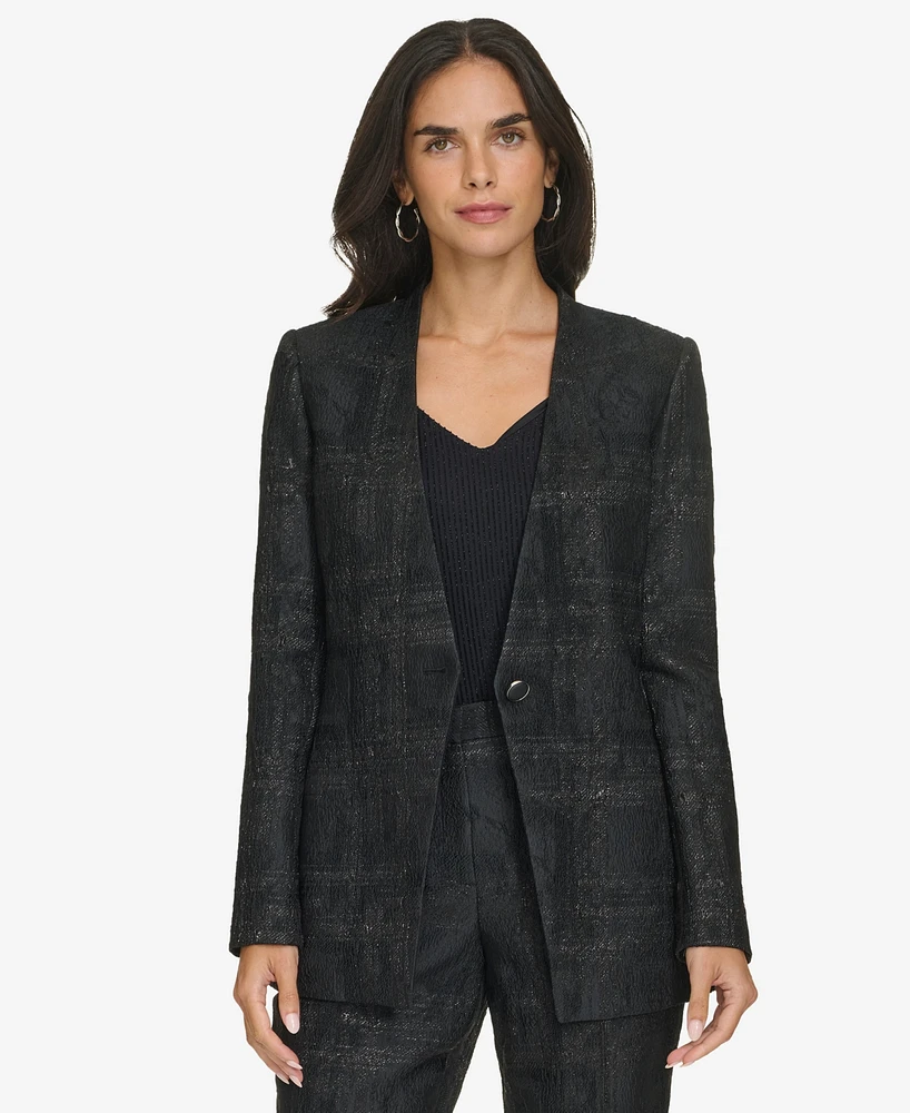 Calvin Klein Women's Collarless Metallic Jacquard Blazer