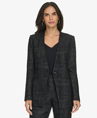 Calvin Klein Women's Collarless Metallic Jacquard Blazer