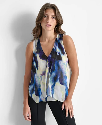 Dkny Women's Printed V-Neck Sleeveless Top