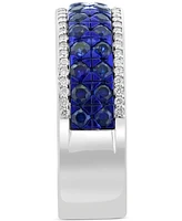 Effy Men's Sapphire (1-1/4 ct. t.w.) & Diamond (1/8 ct. t.w.) Cluster Ring in Sterling Silver