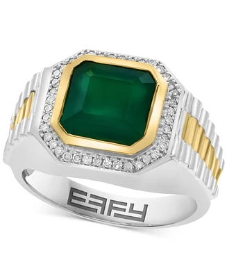 Effy Men's Green Onyx & Diamond (1/5 ct. t.w.) Halo Ring in Sterling Silver & 18k Gold-Plate