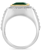 Effy Men's Green Onyx & Diamond (1/5 ct. t.w.) Halo Ring in Sterling Silver & 18k Gold-Plate