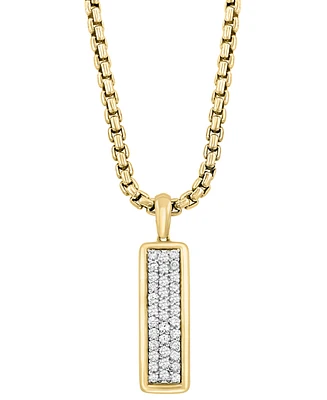 Effy Men's Zircon Cluster Elongated Dog Tag 22" Pendant Necklace (7/8 ct. t.w.) in Gold-Plated Sterling Silver