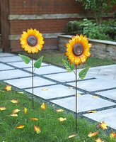 Glitzhome 42"H Fall Metal Sunflower Yard Stake Set of 2