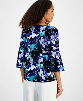 Kasper Women's V-Neck Floral Bell-Sleeve Top, Regular & Petite Sizes