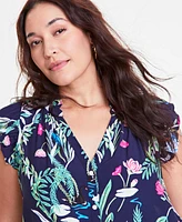 On 34th Trendy Plus Flutter-Sleeve Printed Shirt, Exclusively at Macy's