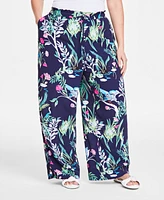 On 34th Trendy Plus Swan-Print Wide-Leg Pull-On Pants, Exclusively at Macy's