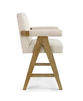 Maison Boucle 25" Upholstered Counter Stools With Upside Down "V" Shape Solid Wood Legs-Maison