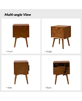 Hulala Home Mid-century ModernIsabel 2-Drawer Nightstand with Built-in Outlets